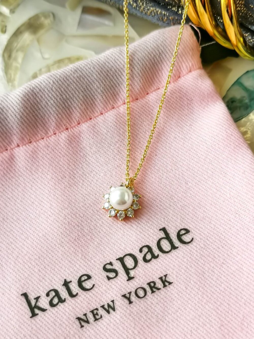 Kate Spade Sunny Halo Gold Pearl Necklace NEW
